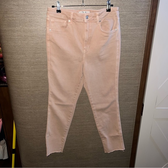 Free People Women's Raw Frayed-Hem High-Rise Skinny Jeans Jegging Pink size 31 - Picture 3 of 13